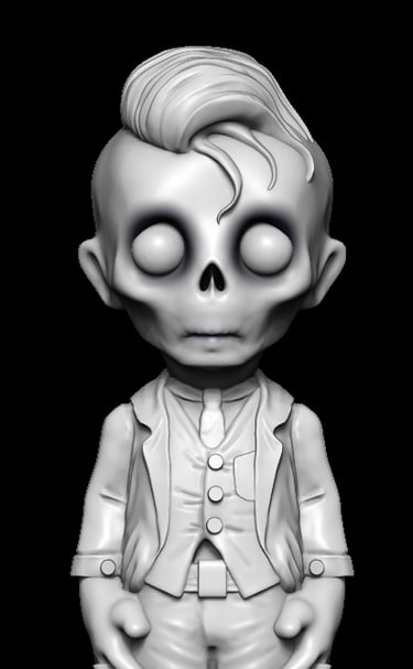 Stylised gothic boy character sculpt created using detailed 3D sculptural services
