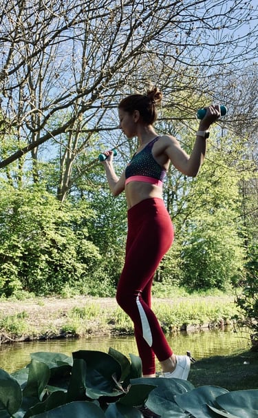 a woman in a sports bra top and leggings