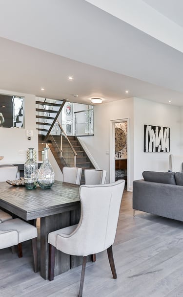 a living room with a couch and a table