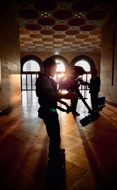 Jonathan Calero operating steadicam in a Doha Museum
