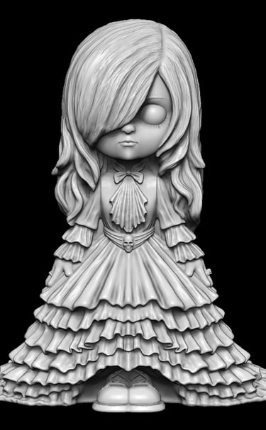 Stylised gothic girl character sculpt designed through custom 3D sculptural services