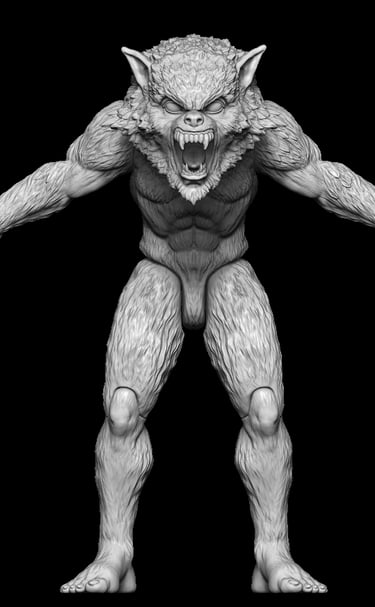 Full body werewolf creature sculpt created using high detail 3D sculptural services