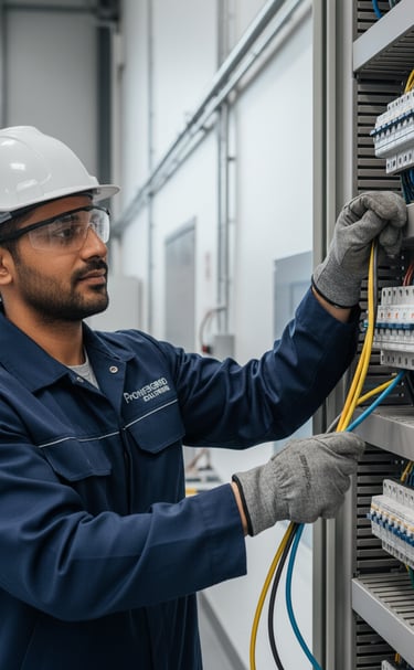 a man in a hard hat and safety glasses working on a machine