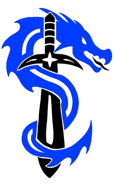 Drawing of a dragon and sword decal