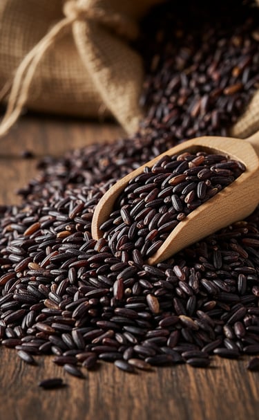 Black Rice: Packed with anthocyanins that support brain health and protect against oxidative stress.