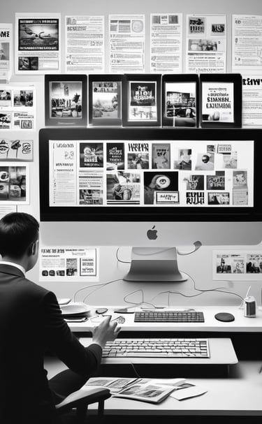 A small group of people are gathered in a modern conference room. One person stands by a whiteboard presenting a diagram labeled 'UGC Types', while the others are seated around a wooden table with laptops and papers. A large screen on the wall displays content related to the presentation.