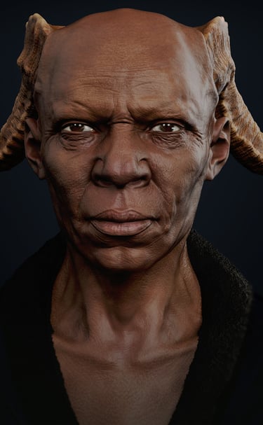 Detailed horned character portrait created using advanced 3D sculptural services