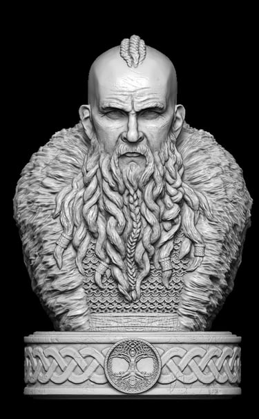 Highly detailed Viking warrior bust sculpted through professional 3D sculptural services