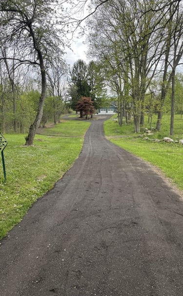 gravel driveway in the woods