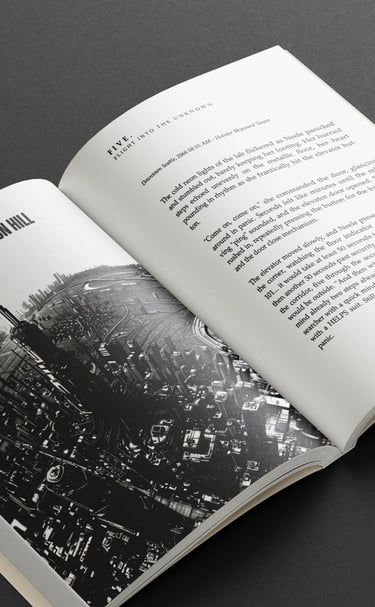 a book opened to show a book with a picture of a city skyline