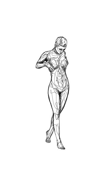 woman posing nude scribble art drawing by nuditat