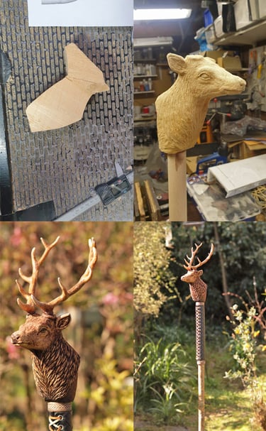 Stag sculpture showing carving, sculpting and finished piece through 3D sculptural services