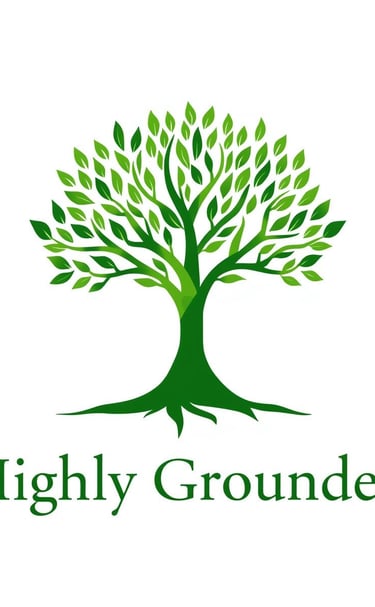 Highly Grounded logo featuring a green leafy tree with deep roots on a white background.