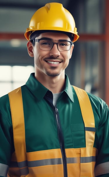Industrial workers in durable, tailored uniforms standing confidently on site.