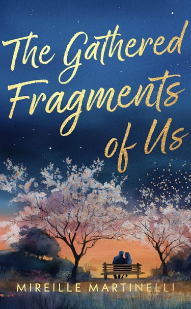 a couple sitting on a bench in front of a night sky