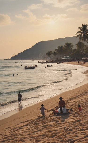 A serene beach on the Caribbean coast of Colombia with turquoise waters and palm trees.