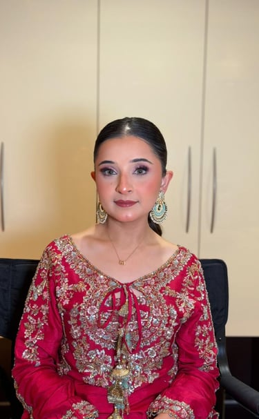 South Asian red wedding makeup look for Dubai brides.