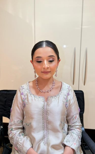 Traditional white nikah makeup style for Dubai brides