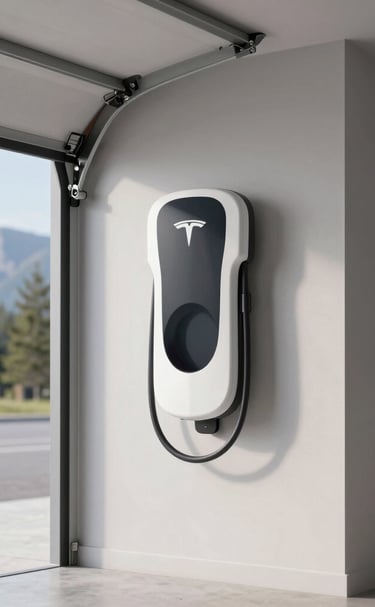 Close-up of the electrician’s hands connecting the EV charger wiring, with warm sunset tones illuminating the scene.