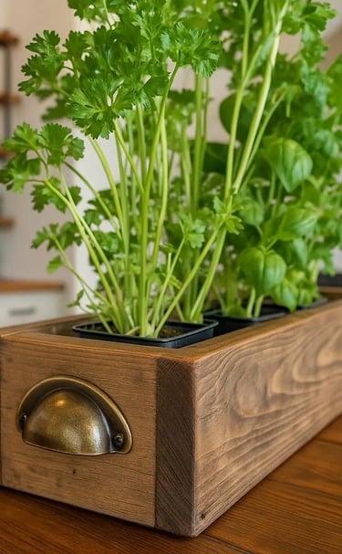 a wooden box with a plant in itWooden Herb Planter