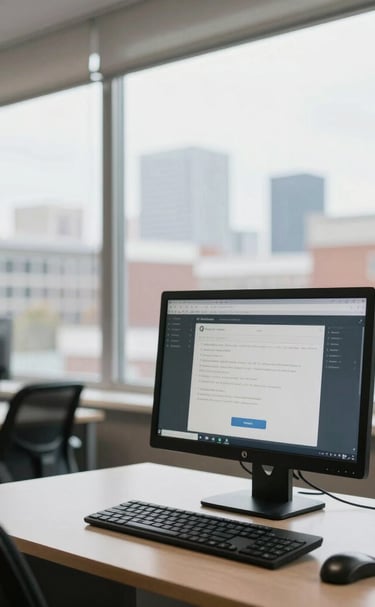 Professional accountant reviewing financial documents with a calculator and laptop.