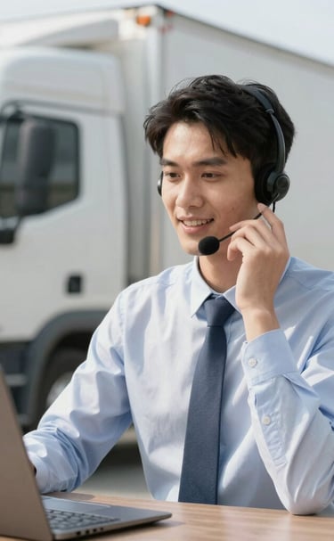 A sleek 4 Runner Transport truck parked at dawn with a glowing city skyline behind.