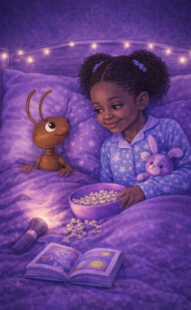 Daisy and Shaman having a sleep over pay, chatting in bed about their discoveries