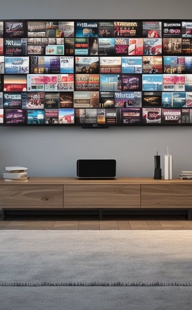 Rows of smart home devices neatly arranged on a shelf with soft lighting.