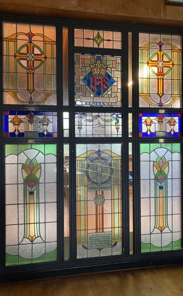 Stained glass at Riverside Baptist Church photographed forNational Lottery Heritage Fund application