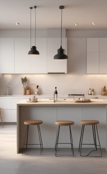 An airy dining area with a blend of white and terracotta.