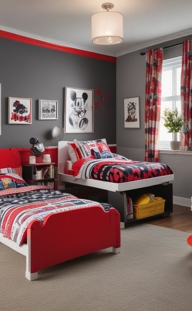A peaceful bedroom set up for overnight stays with children.