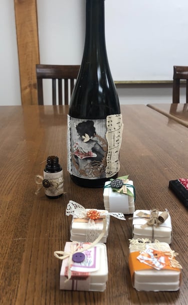 Soaps and bottles collaged to make something new.