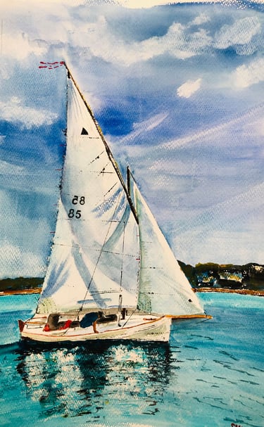a painting of a sailboat in the water
