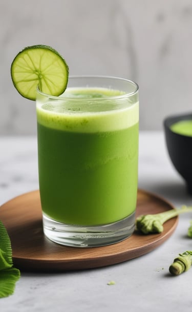 A colorful cocktail garnished with fresh fruits.