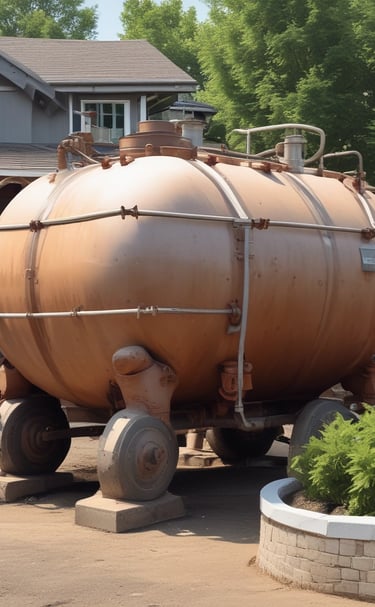 a large tank of water is sitting in front of a house