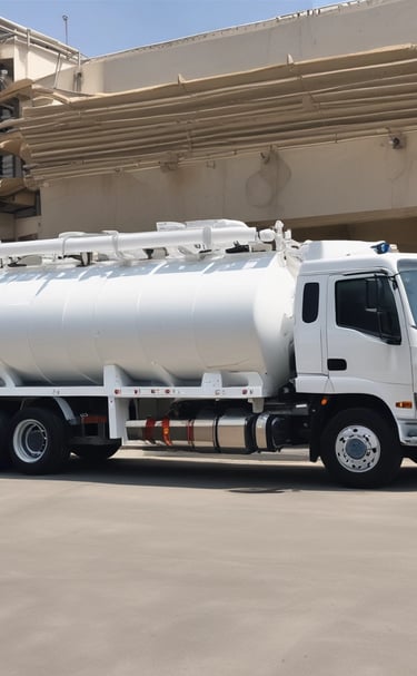 a white truck with a tankless tank on it