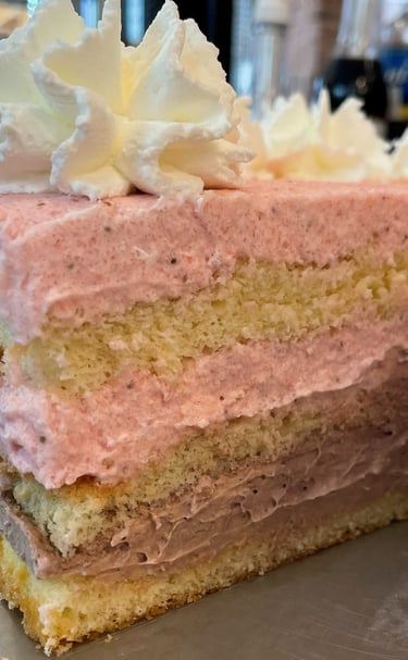 a piece of strawberry chocolate cake