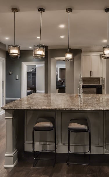 a high end open concept basement kitchen