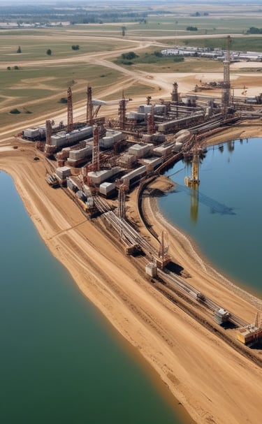 Several workers are engaged in construction or repair work along a roadside. They are using various tools and materials, such as buckets and spades. The environment includes a rural road with palm trees and traditional thatched-roof buildings, including a sign for a cafe.