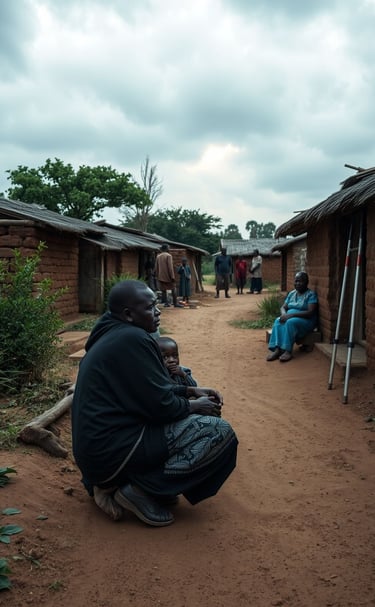 a man sitting on a dirt road with a woman in a black jacket
