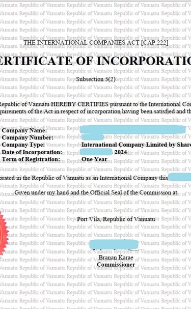 Vanuatu International Company Registration License