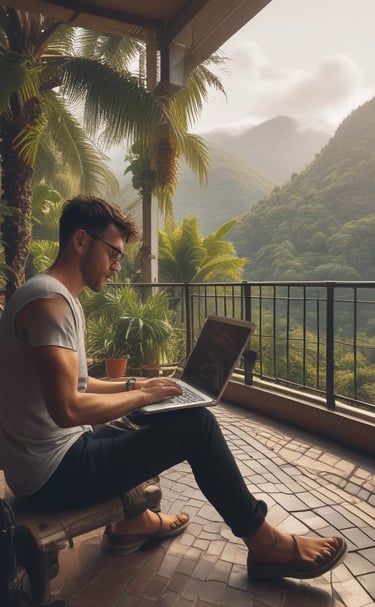 A hand holding a smartphone displaying a website or app interface related to creating a brand. The screen shows options for Home, Discovery, Members, and Topics.