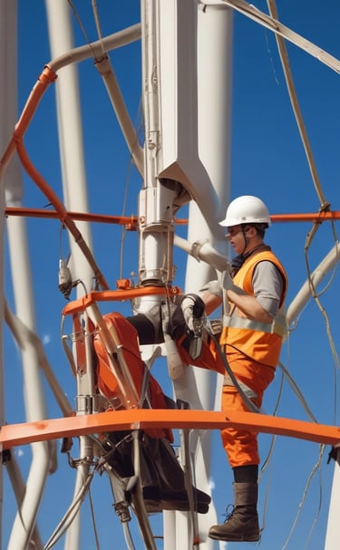 Technicien sur un pylone électrique