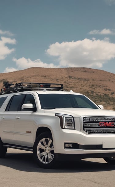 A sleek black luxury sedan parked outside Spokane International Airport under clear skies.