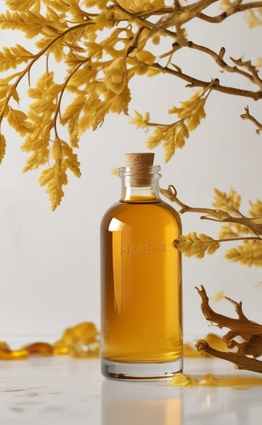 A dropper releasing golden shine oil onto natural, textured hair under soft sunlight.