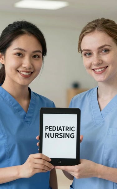 A diverse group of nursing students studying together with open ebooks and notes.