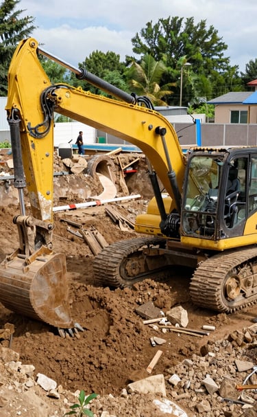 Construction workers installing structural elements on a building frame.
