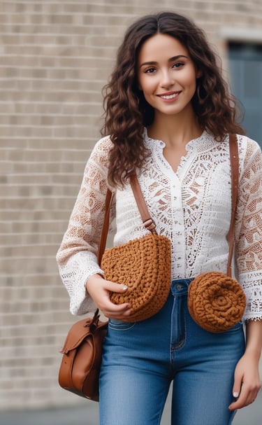 A woman confidently walking through a bustling city street wearing a sleek Aurelle jacket.