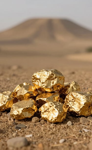 Close-up of a sleek gold detector with gold accents resting on desert sand