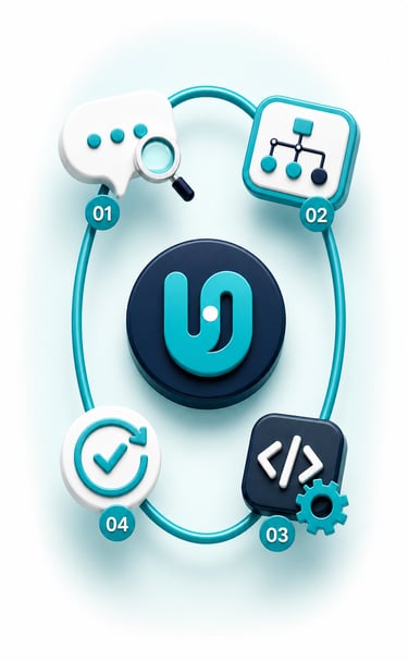 3D Unitlogi product development loop showing workflow observation, software development, testing and refinement.